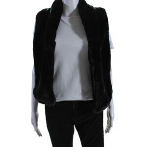 Ellelauri Womens Open Front Cowl Neck Short Vest Faux Fur Black Size XS